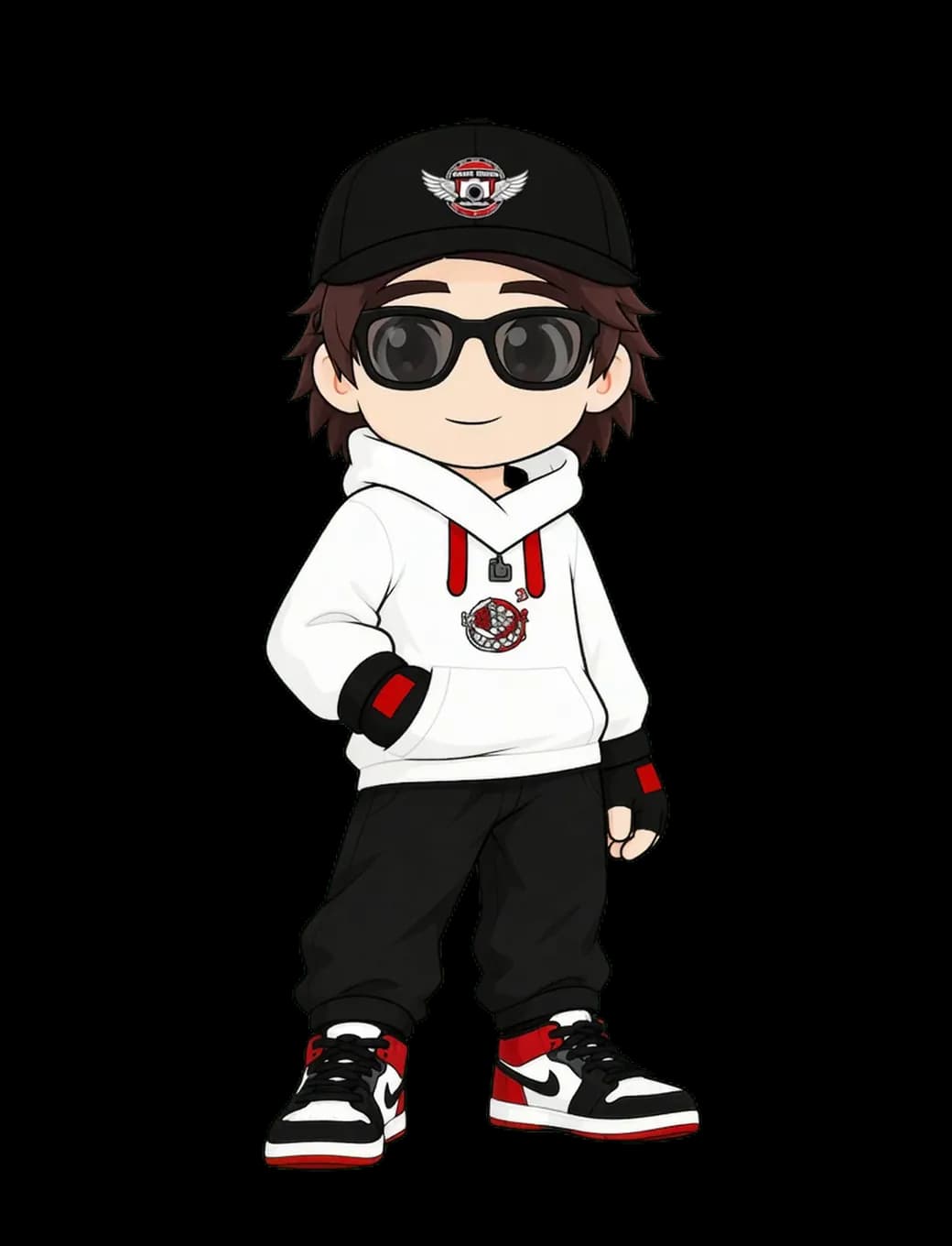 Sammy, la mascota de WilkieDevs, con gorra, lentes y hoodie blanco