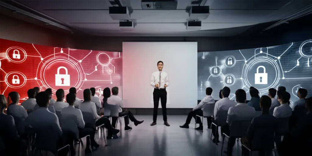 Un emprendedor revisando medidas de seguridad en su ordenador, simbolizando la importancia de proteger los datos y evitar ataques cibernéticos